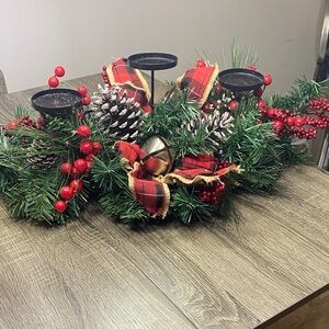 Festive Holiday Candle Holder with Red Accents